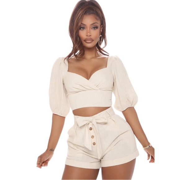 Fashion Nova Pants - Fashion Nova Mimosa And Chill Matching Crop Top Short Set